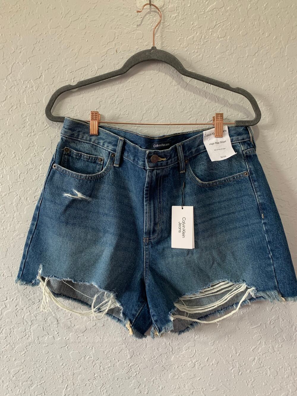 Calvin Klein Jeans High Rise Blue  Shorts Distressed Sz 16/33 NWT
